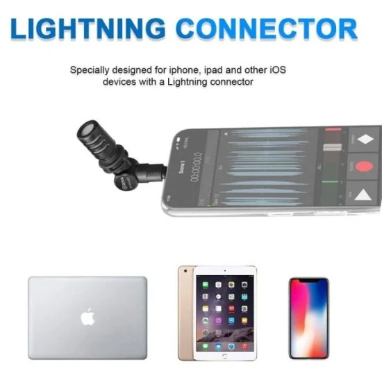 BOYA Mininature Condenser Smartphone Mic with Lightning Connector - Black